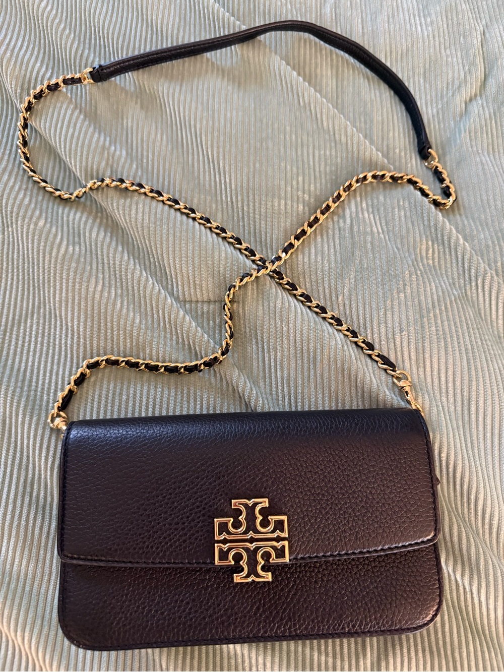Tory Burch Black Pebbled Leather Crossbody with Gold Logo